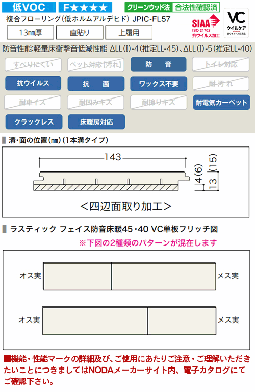 楽天スーパーセール 10％OFF RF45YDS1V-XX お取り寄せ商品 直貼用 ノダ フロア ラスティック フェイス防音床暖45 VC 遮音LL45 NODA Rustic Face 24枚(約3.09平米)入 143×900×13mm厚 床暖房対応 防音 抗ウイルス 抗菌 A品 17Kg 代引不可 🎍 スーパーセール 10％OFF RF45YDS1V-XX お取り寄せ 直貼用 ノダ フロア ラスティック フェイス防音床暖45 VC 遮音LL45  NODA Rustic Face 24枚(約3.09平米)入 143×900×13mm厚 床暖房対応 防音 抗ウイルス 抗菌 A品 17kg